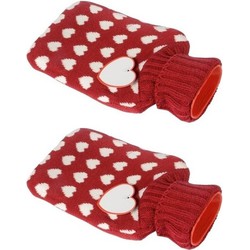 2x Warmwaterkruiken rood acryl met harten afbeelding 0,75 liter - Kruiken