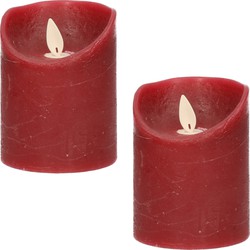 2x LED kaarsen/stompkaarsen bordeaux rood met dansvlam 10 cm - LED kaarsen