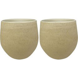 2x stuks plantenpotten/bloempotten in een strakke Modern design look zand/beige Dia 36 cm en Hoogte - Plantenpotten