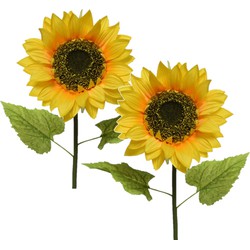 2x Gele kunst zonnebloemen kunstbloemen 76 cm decoratie - Kunstbloemen