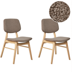 ELLA - Eetkamerstoel set van 2 - Taupe - Licht hout/Bouclé