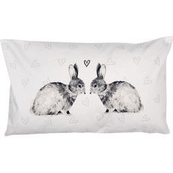 Clayre & Eef Kussenhoes  30x50 cm Wit Polyester Konijnen Sierkussenhoes