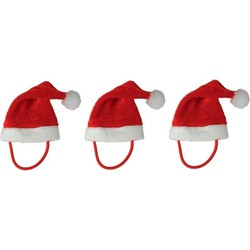 3x Mini kerstmutsen met elastiek bandje voor kleine knuffels/poppen - Kerstmutsen