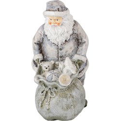 Clayre & Eef Beeld Kerstman 10x7x13 cm Grijs Wit Polyresin Kerstdecoratie