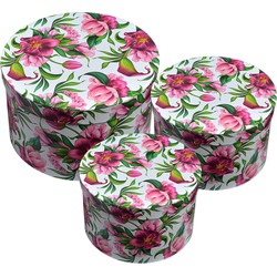 Clayre & Eef Opbergdoos Set van 3 Ø 26x15 / Ø 22x15 / Ø 19x14 cm Roze Karton Rond Bloemen