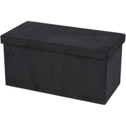 Hocker bank - poef XXL - opbergbox - zwart - polyester/mdf - 76 x 38 x 38 cm - Poefs