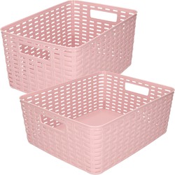 Set van 5x stuks opbergboxen/opbergmandjes rotan oud roze kunststof - Opbergbox