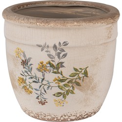 Clayre & Eef Bloempot  Ø 16x14 cm Beige Geel Keramiek Bloemen Bloempot Binnen