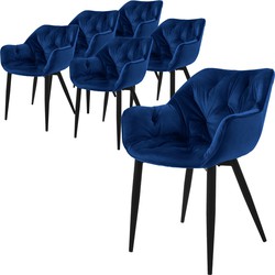 Eetkamerstoel set van 6 met rugleuning en armleuningen Donkerblauw Keukenstoel met microvezel fluwelen bekleding ML design