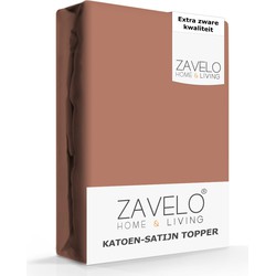 Zavelo Deluxe Katoen-Satijn Topper Hoeslaken Bruin-1-persoons (90x220 cm)