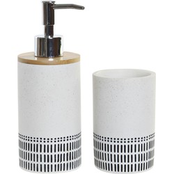 Badkamerset met zeeppompje en beker wit steen 19 cm - Badkameraccessoireset