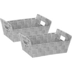 5Five gevlochten opbergmandje - 3x - grijs - 28 x 20,5 x 11,5 cm - Opbergmanden