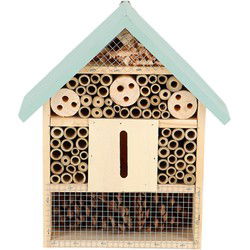 Esschert insectenhotel - hout - mintgroen/naturel - 24x10x29 cm - Insectenhotel
