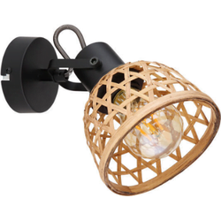 Plafondlamp 1-lichts met welgevormde bamboeroosterkappen | E27 | Zwart | Bamboe