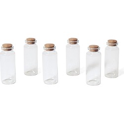 6x Kleine decoratieve glazen uitdeelflesjes met kurken dop 18 ml - Decoratieve flessen