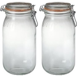 2x Luchtdichte weckpotten transparant glas 2 liter - Weckpotten