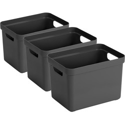 3x stuks antraciet opbergboxen/opbergmanden 18 liter kunststof - Opbergbox