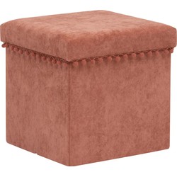 Atmosphera Poef/krukje/hocker Arabic - Opvouwbare opslag box - fluweel Steenrood - D38 x H38 cm - Poefs