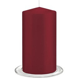 Trend Candles - Stompkaarsen met glazen onderzetters set van 2x stuks - bordeaux rood 8 x 15 cm - Stompkaarsen