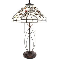 LumiLamp Tiffany Tafellamp  Ø 41x69 cm Beige Zwart Glas Metaal Rond Libelle Tiffany Bureaulamp