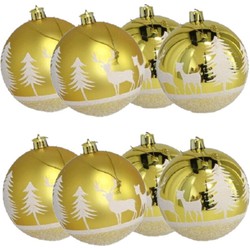 8x stuks gedecoreerde kerstballen goud kunststof 8 cm - Kerstbal