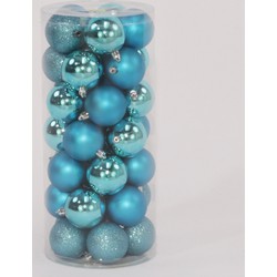 35 Onbreekbare kerstballen in koker diameter 6 cm blauw classic