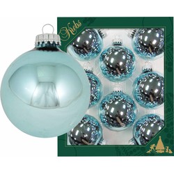 24x Glanzende blauwe kerstboomversiering kerstballen van glas 7 cm - Kerstbal