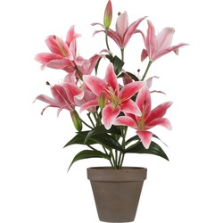 Mica Decorations Tijgerlelie Kunstplant in Bloempot Stan - H47 x Ø45 cm - Fuchsia