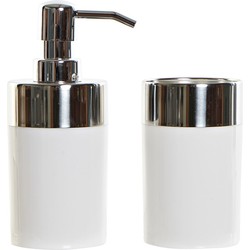 Badkamerset met zeeppompje en tandenborstel beker wit polystone 16 cm - Badkameraccessoireset