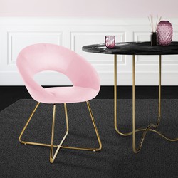 Eetkamerstoel met ronde open rugleuning roze fluweel met goudkleurige metalen poten ML design