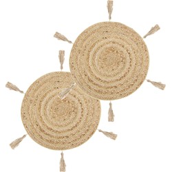 Set van 10x stuks ronde placemats raffia met franjes naturel 38 cm - Placemats