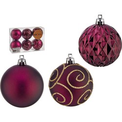 Krist+ kerstballen - 6x stuks - wijn rood - kunststof - 6 cm - Kerstbal