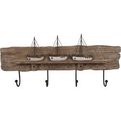 Clayre & Eef Wandkapstok 4 Haken  63x8x27 cm Bruin Hout IJzer Bootjes