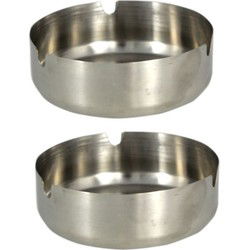 Asbak rond - 4x - RVS metaal - zilvergrijs - 9 x 3 cm - buiten/binnen - Asbakken