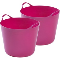 2x stuks flexibele emmers - 26 liter - Kunststof - Roze - 38 x 41 x 35 cm - Wasmanden