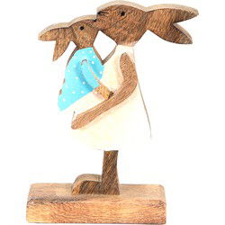 Clayre & Eef Beeld Konijn Bruin Roze Hout
