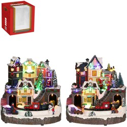 Luville Kerstdorp Treinstation - 24x24x23.5 cm - polystyrene - Multi - Set van 2