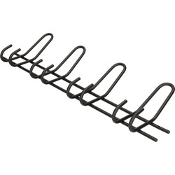 1x Zwarte garderobekapstokken / jashaken / wandkapstokken metalen kapstok met 4x dubbele brede haak 16 x 53 cm - Kapstokken