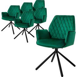 Eetkamerstoel set van 6 draaibaar met rugleuning en armleuningen Donkergroen Keukenstoel met microvezel fluwelen bekleding ML design
