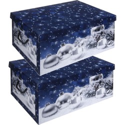 Pakket van 2x stuks blauwe kerstballen opbergdoos 49 cm - Kerstballen opbergboxen
