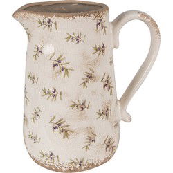 Clayre & Eef Decoratie Kan  21x15x23 cm Beige Blauw Keramiek Olijven Schenkkan