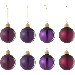 J-line - Doos Van 8 Kerstbal 2+2+2+2 Glas Mat/blinkend Mauve - 8x8x8cm