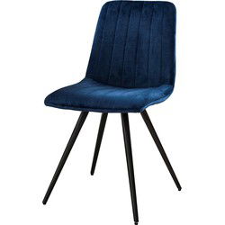 Eetkamerstoel Velvet Blauw - Zwart Metalen Onderstel - Giga Meubel - Set van 4