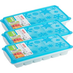 4x stuks Trays met ijsblokjes/ijsklontjes vormpjes 12 vakjes kunststof wit met blauwe deksel - IJsblokjesvormen