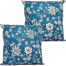 Anna's collection buitenkussen bloem - 2x - blauw/paars - 60 x 60 cm - Sierkussens