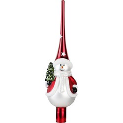 Luxe glazen piek/kerstboom topper sneeuwpop 28 cm - kerstboompieken