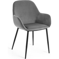 Kave Home - Konna grijs fluwelen stoel