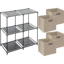 5Five Kastmandjes/opberg mandjes - beige - 4x stuks van 29 Liter - Rekje is 67 x 68 cm - Opbergmanden