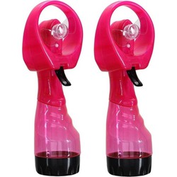 Gerimport waterspray ventilator - 2x stuks - roze - 27 cm - verkoeling in de zomer - Ventilatoren