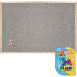Prikbord incl. 25x punaises gekleurd - 60 x 80 cm - grijs - textiel - Prikborden